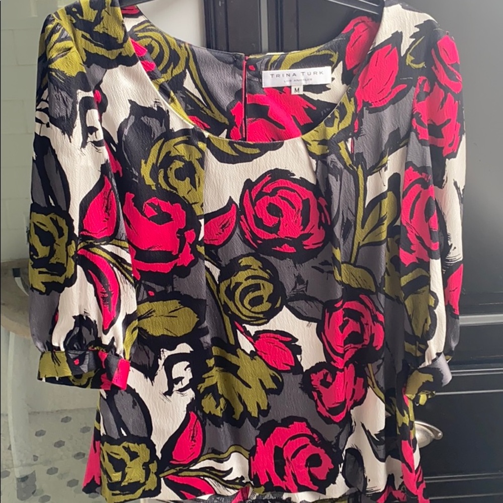 Trina Turk Floral Silk Shirt/ Size Medium